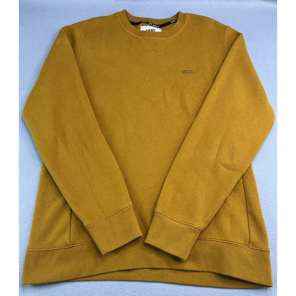 Vans Mens Crewneck Sweatshirt Medium Mustard Yellow Gold Embroidered Logo